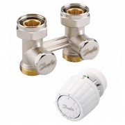 013G2136 Комплект терморегулятора прямой RLV-KS и RTRW-K Ду20х20 межосевое расстояние 50 мм для радиаторов с нижним подключением Danfoss