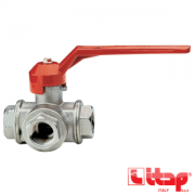 Кран шаровой латунь трехходовой Ду20 вр/вр/вр L-образный шар рычаг ITAP 128