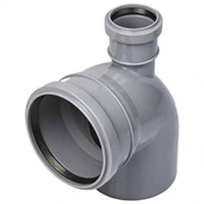 Отвод ПП 110/90 безнап с выходом 50 прямой в/к серый Политэк Отвод ПП 110/90 безнап с выходом 50 прямой в/к серый Политэк