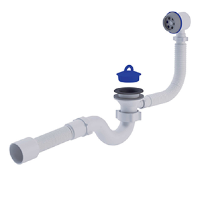 Сифон для ванны Е155 1 1/2" с гибк/трубой 40х50, с выпуском и переливом Ани  Сифон для ванны Е155 1 1/2" с гибк/трубой 40х50, с выпуском и переливом Ани