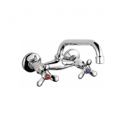 Смеситель д/мойки L4712 двуручный длин/излив кер/затвор настенный Ledeme